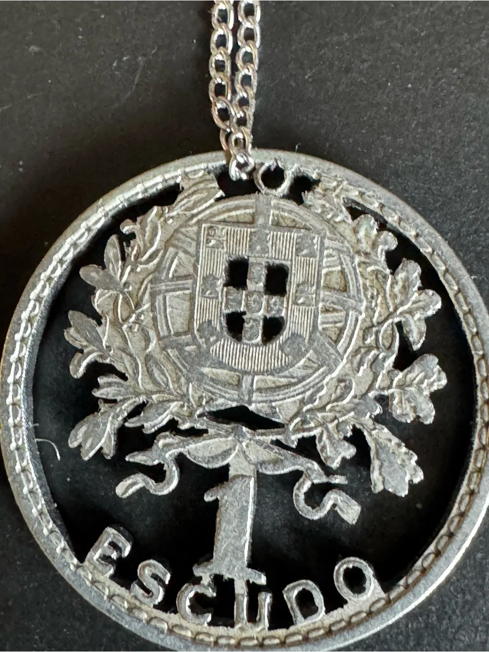Stirling silver Escudo  Coin Pendant Necklace - from Portugal
